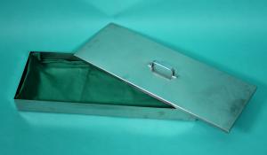 Instrument container made of stainless steel, with lid 60 x 23 x 7 cm, used