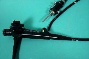 Olympus GIF-E: Fibre gastroscope: diameter 9.8 mm, 103 cm, 22 fibre breaks, the insertion