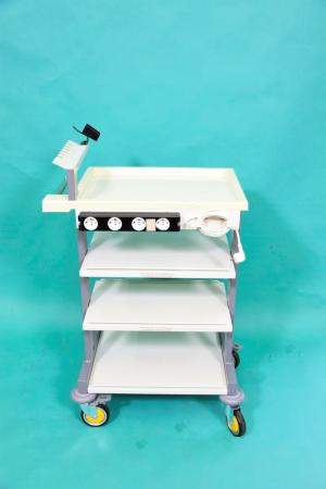 OLYMPUS endoscopy trolley with 4 floors, 2 braked castors, holding bar for brushes etc. Di
