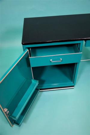 BAISCH desk with door and 3 drawers, H83cm x W 120cm x D 60cm, moss green, very good condi
