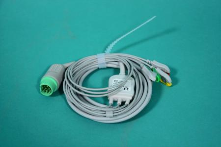 Siemens ECG cable for Sirecust series 400, 341, 960, 1281. Complete cable with 3-pin clamp